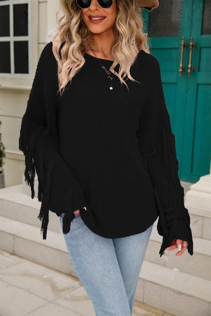 Angel Wings Fringe Dropped Shoulder Sweater