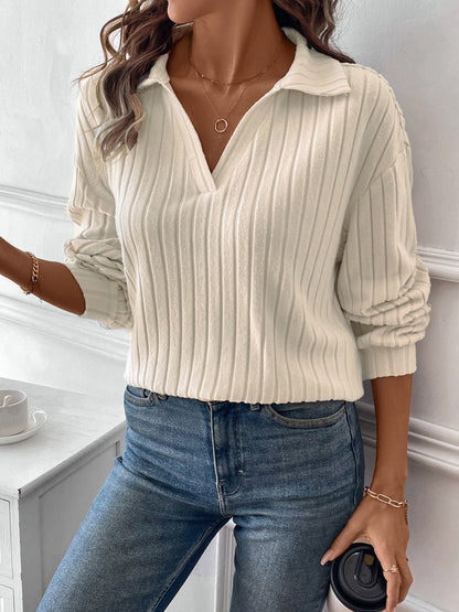 Fable & Fringe Ribbed Collar Long Sleeve T-Shirt