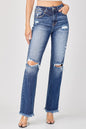 Risen Full Size Raw Hem Distressed Straight Jeans