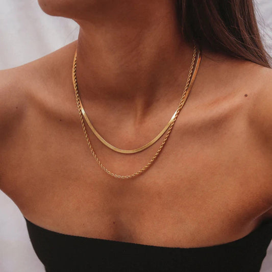 Fable & Fringe Let Me Gold 18K Gold Snake Chain Double Layered Necklace