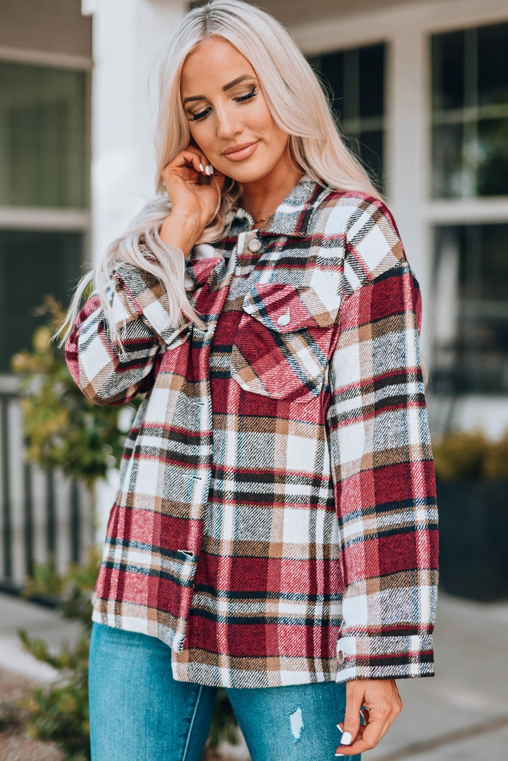 Fable & Fringe Plaid Button Up Overshirt