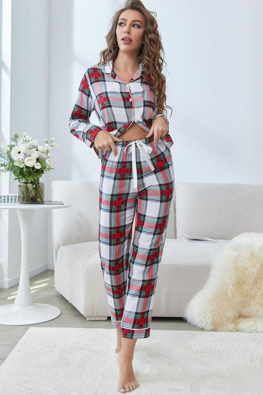 Fable Sleep Bed Time Plaid Top and Pants Lounge Set