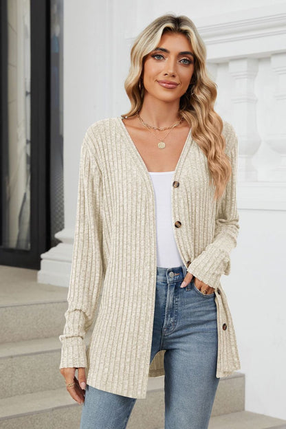 Fable & Fringe Ribbed Button Up Long Sleeve Cardigan