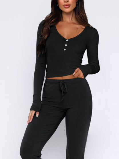 Fable Lounge Extra Cozy V-Neck Long Sleeve Top and Pants Set