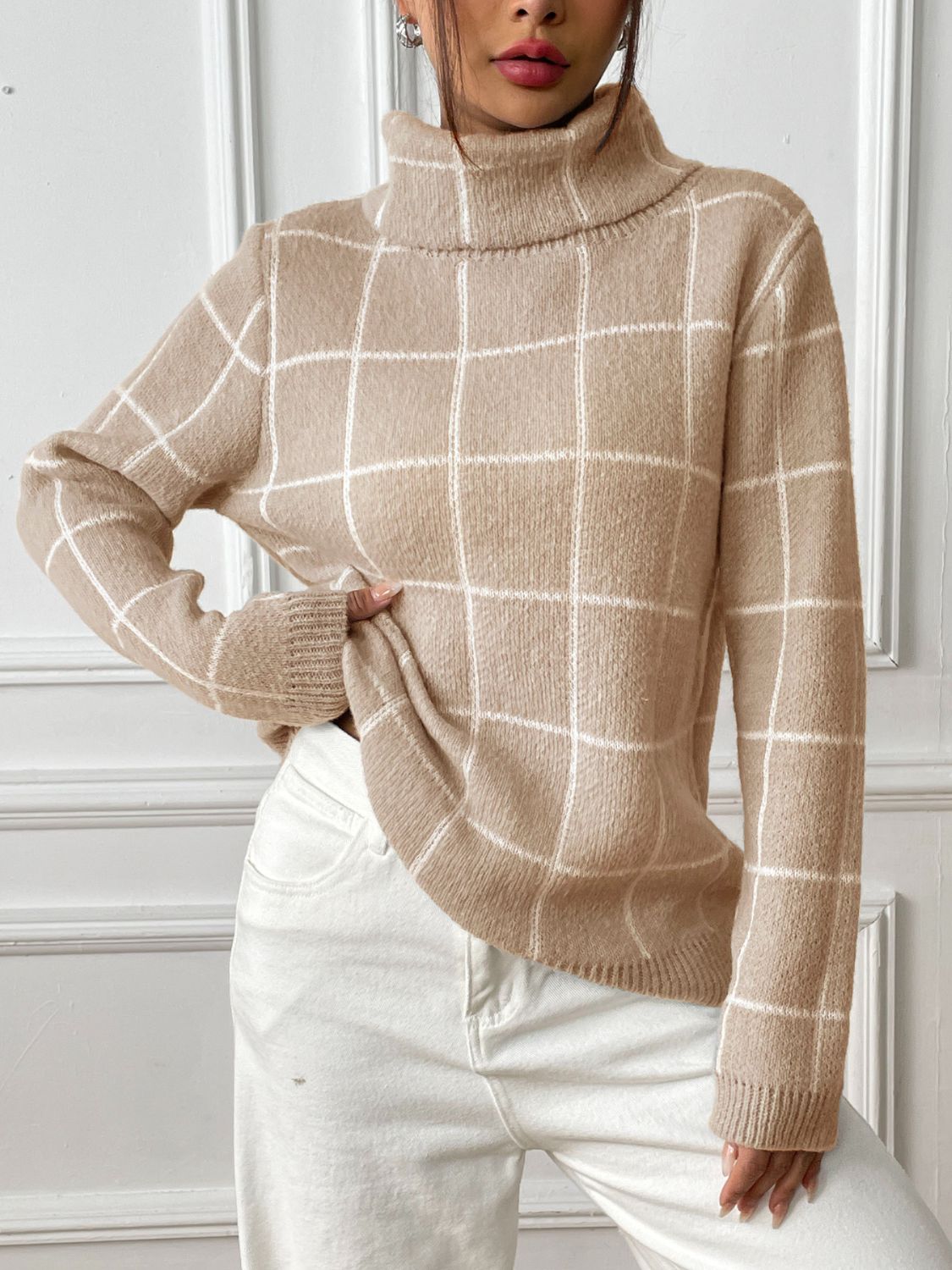 Plaid Perfection Long Sleeve Turtleneck Sweater