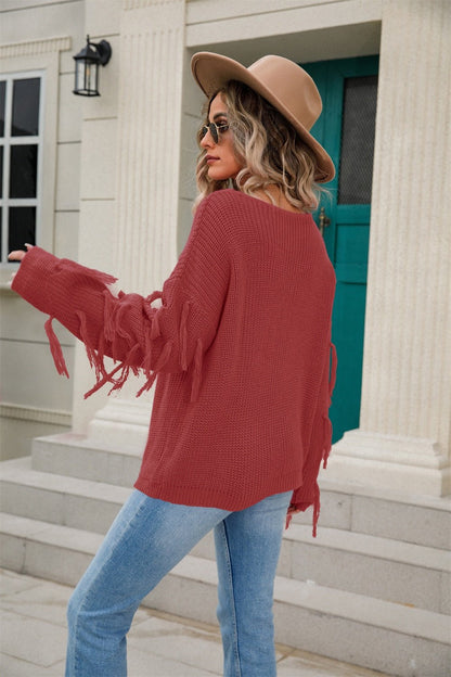 Angel Wings Fringe Dropped Shoulder Sweater