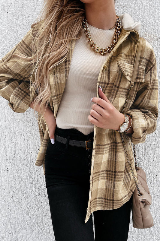 Fable & Fringe Plaid Button Up Hooded Overjacket