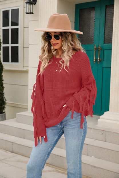 Angel Wings Fringe Dropped Shoulder Sweater