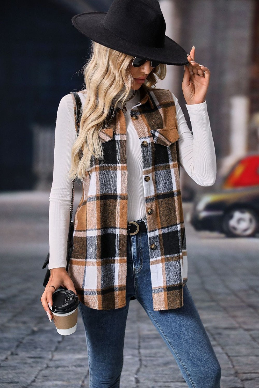 Emily Plaid Button Up Vest