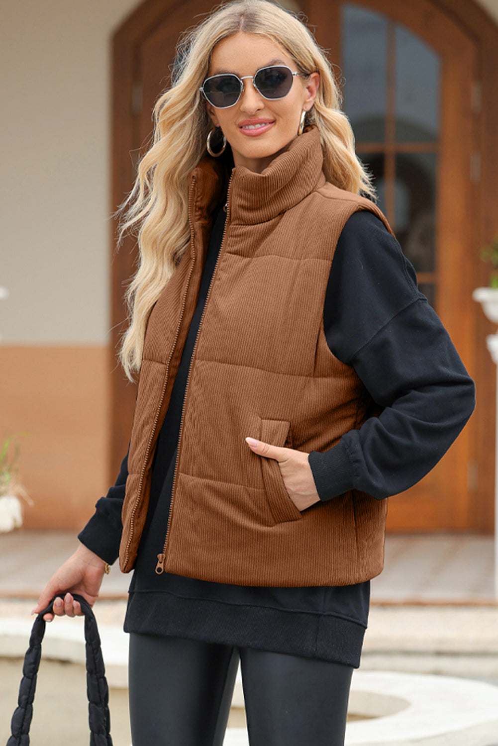 Shelby Pocketed Puffer Turtleneck Vest