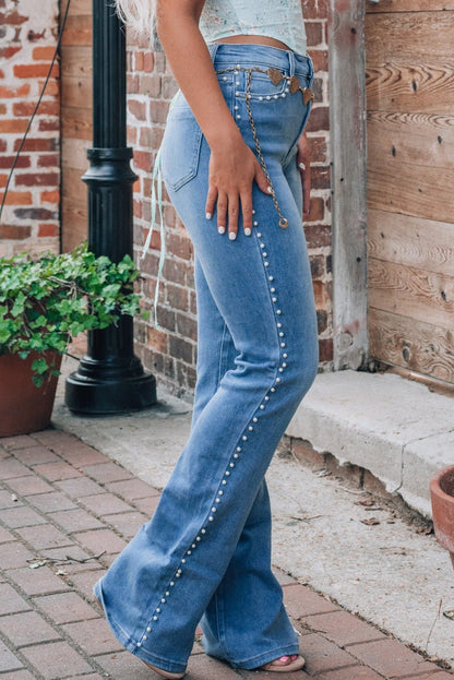 Fable & Fringe Pearl Trim High Waist Bootcut Jeans