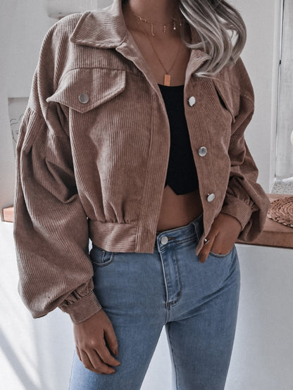 Fable & Fringe Lantern Sleeve Cropped Corduroy Jacket