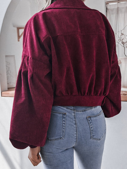 Fable & Fringe Lantern Sleeve Cropped Corduroy Jacket