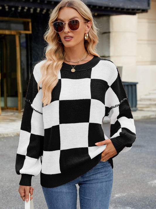 Fable & Fringe Checkered Long Sleeve Sweater