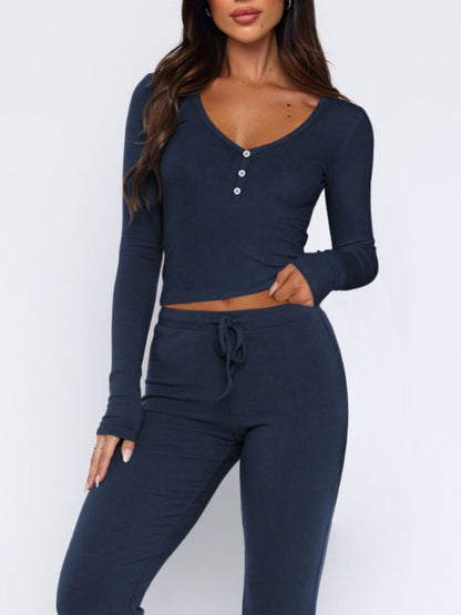 Fable Lounge Extra Cozy V-Neck Long Sleeve Top and Pants Set