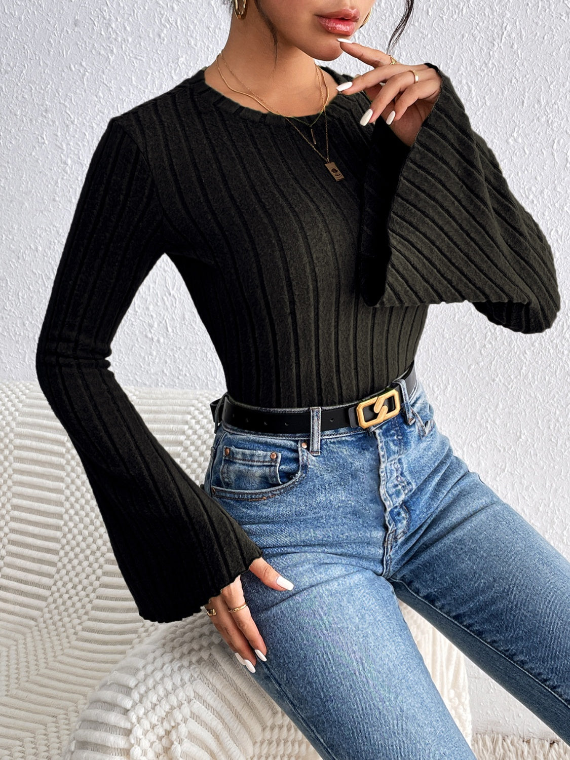 Serene Flare Sleeve Round Neck Shirt