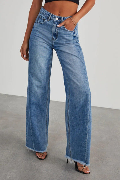 Fable & Fringe Raw Hem Wide Leg Jeans