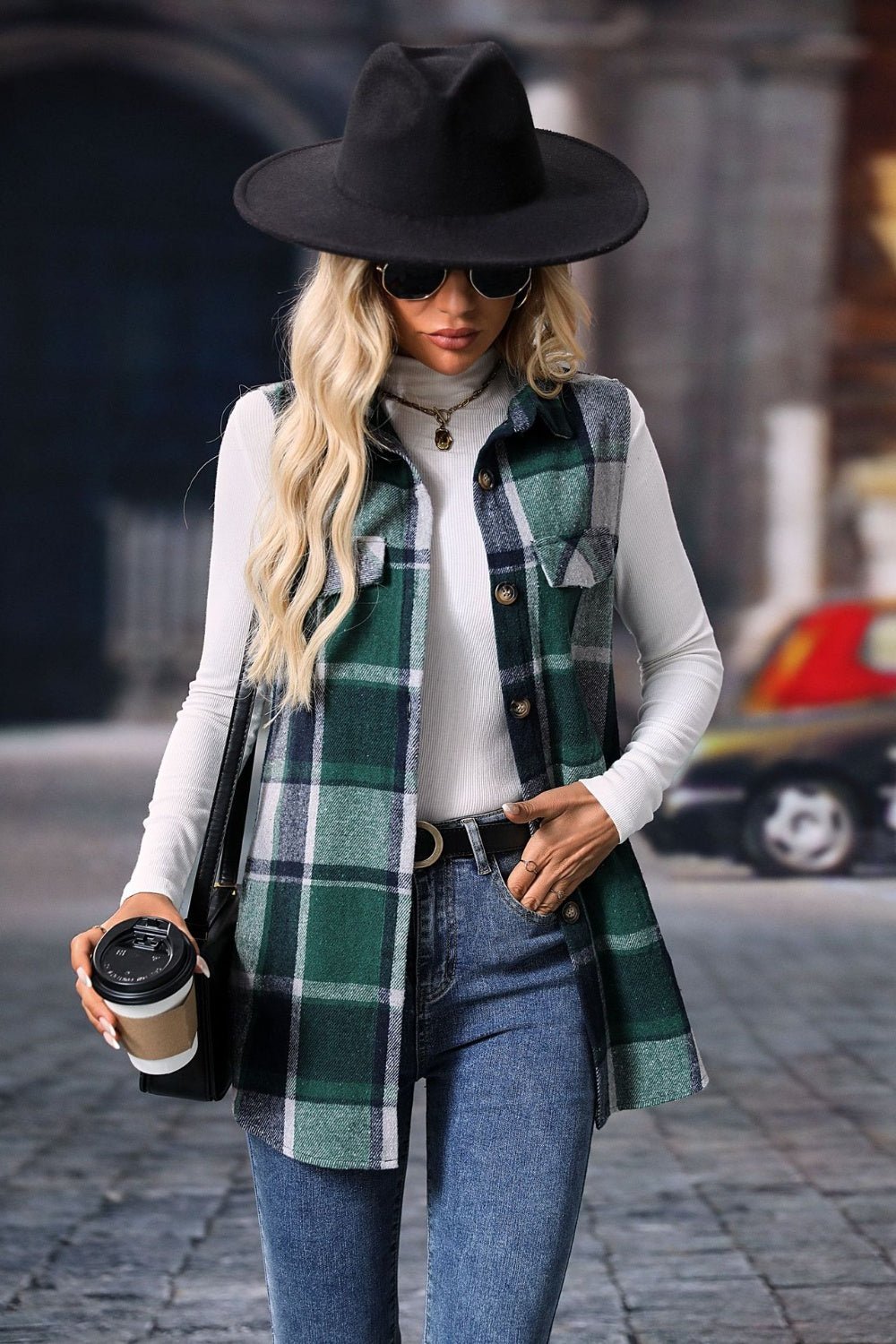 Emily Plaid Button Up Vest