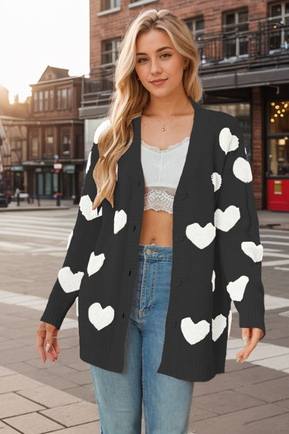 Heart Button Down Long Sleeve Cardigan