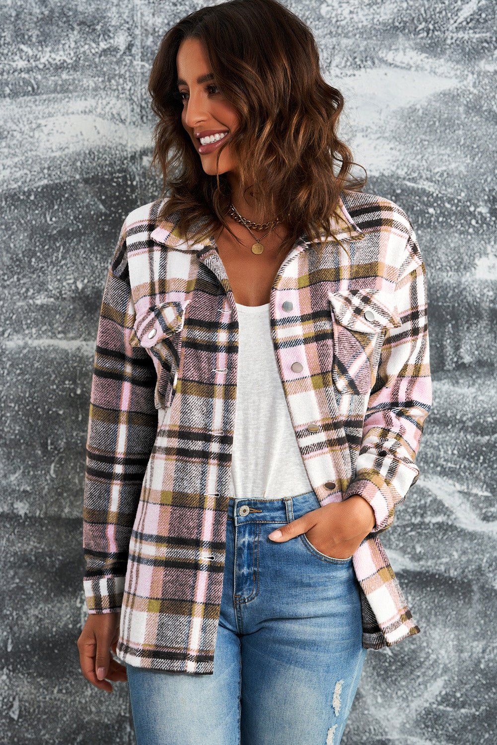 Fable & Fringe Plaid Button Up Overshirt