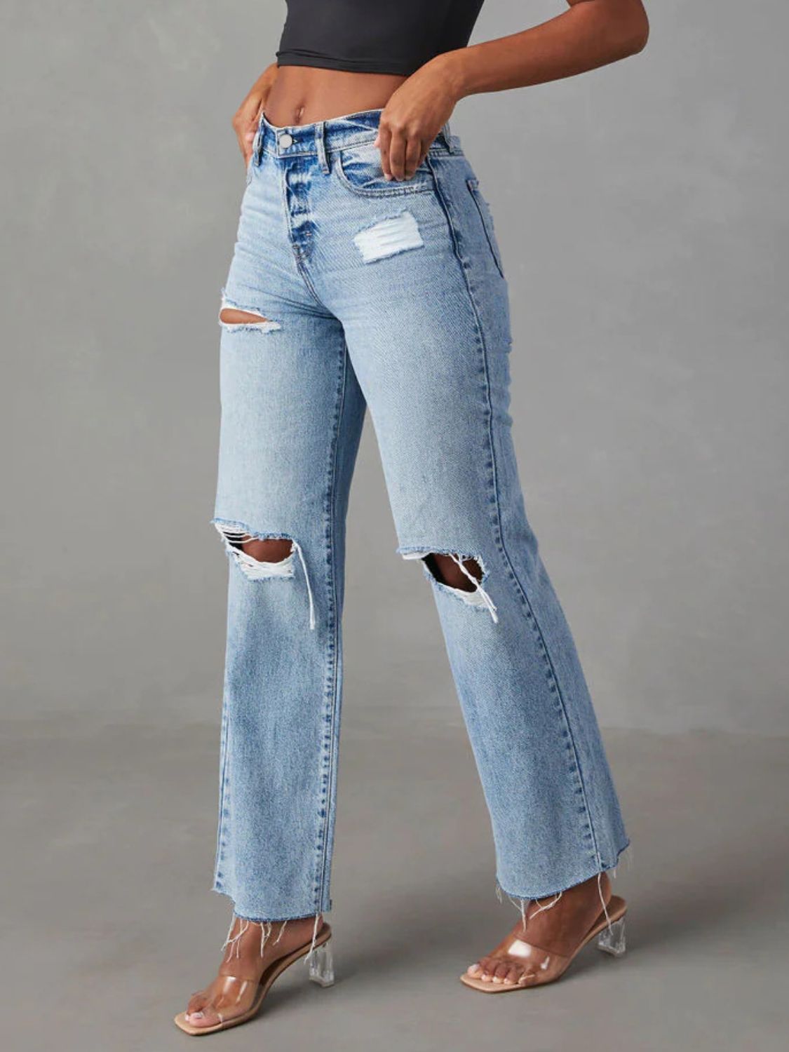 Fable & Fringe Distressed Straight Leg Jeans with Pockets