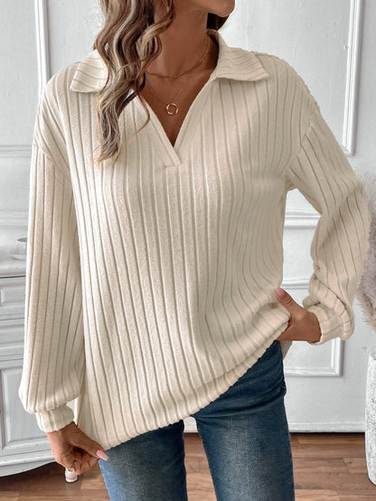 Fable & Fringe Ribbed Collar Long Sleeve T-Shirt