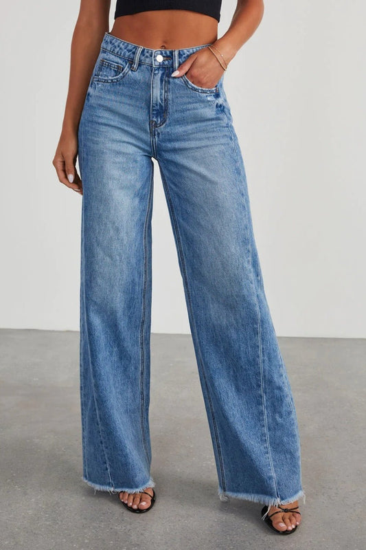 Fable & Fringe Raw Hem Wide Leg Jeans