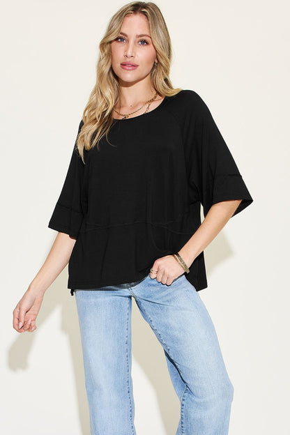 Fable & Fringe Basic Bamboo Round Neck Exposed Seam T-Shirt