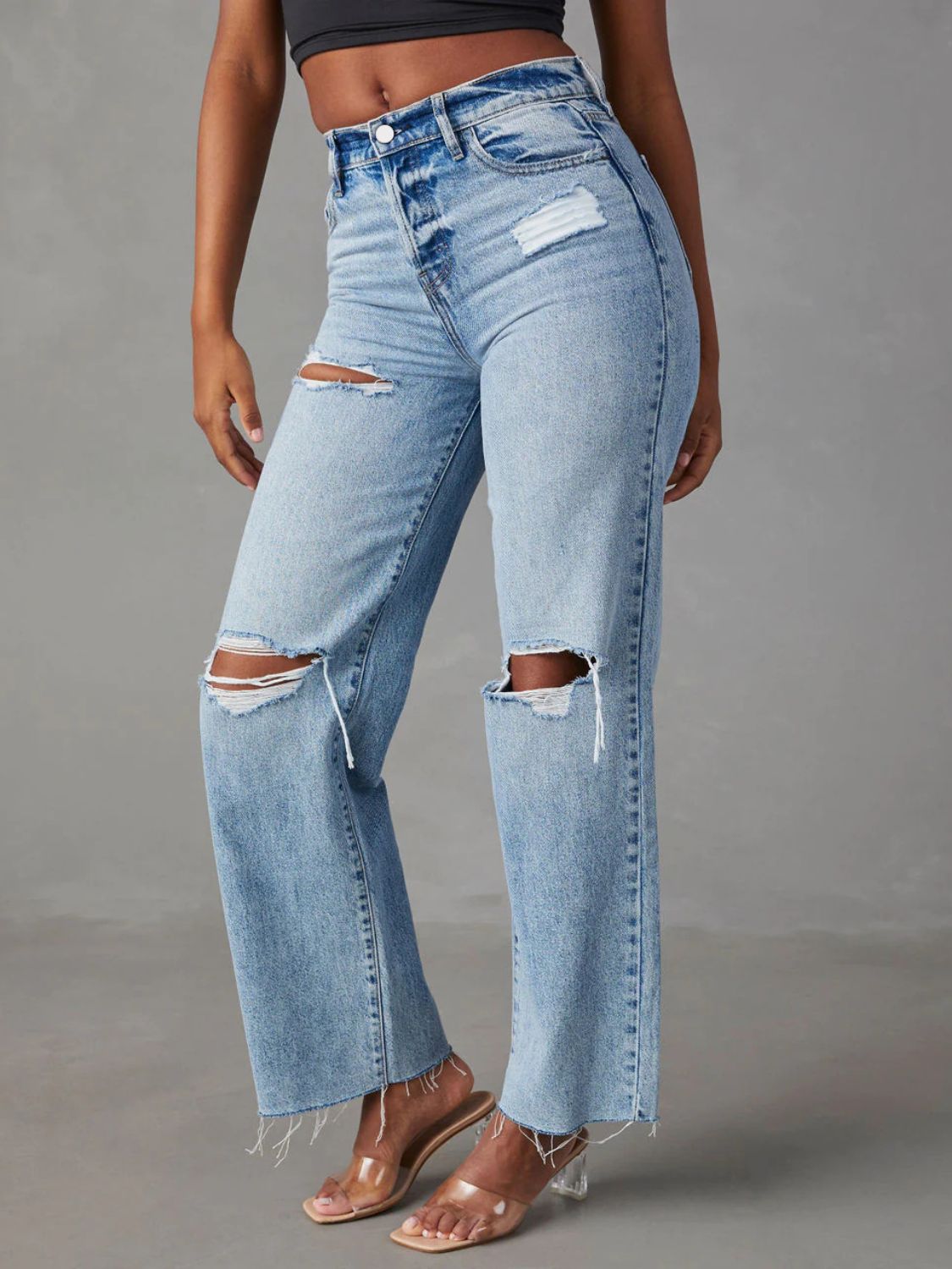 Fable & Fringe Distressed Straight Leg Jeans with Pockets