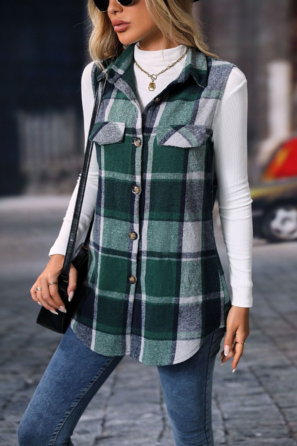 Emily Plaid Button Up Vest