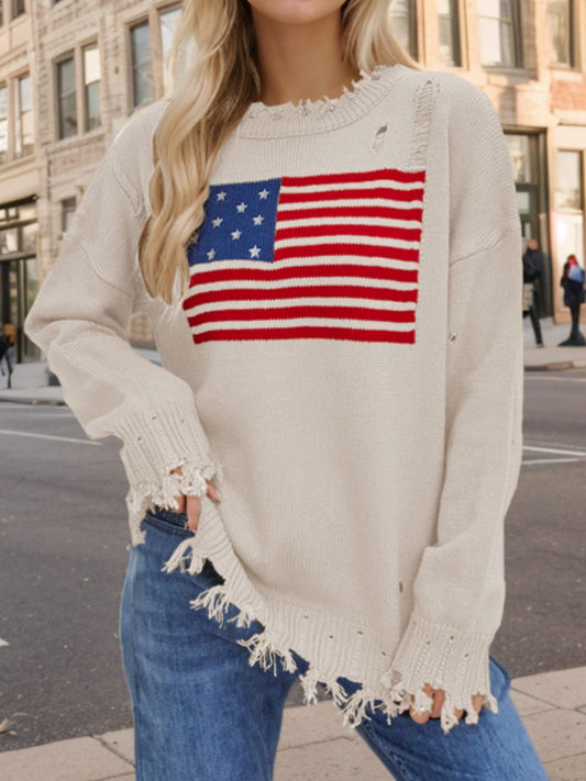 Stars & Stripes Distressed Crewneck Sweater