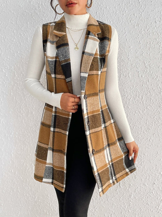 Fable & Fringe Honey Plaid Lapel Vest