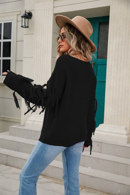 Angel Wings Fringe Dropped Shoulder Sweater