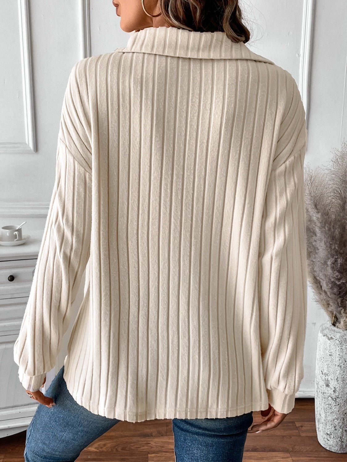 Fable & Fringe Ribbed Collar Long Sleeve T-Shirt