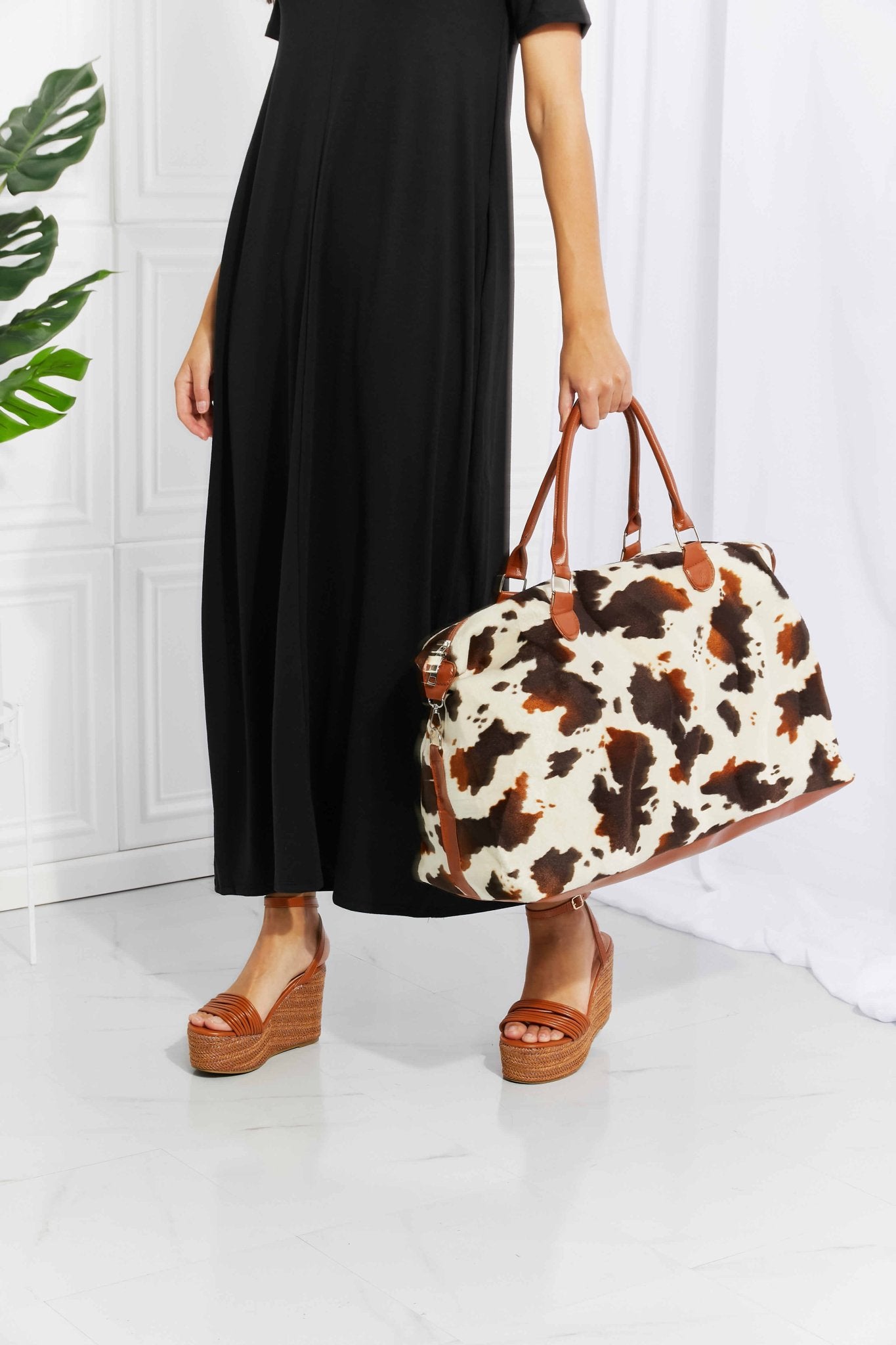 Fable & Fringe Animal Print Plush Weekender Bag