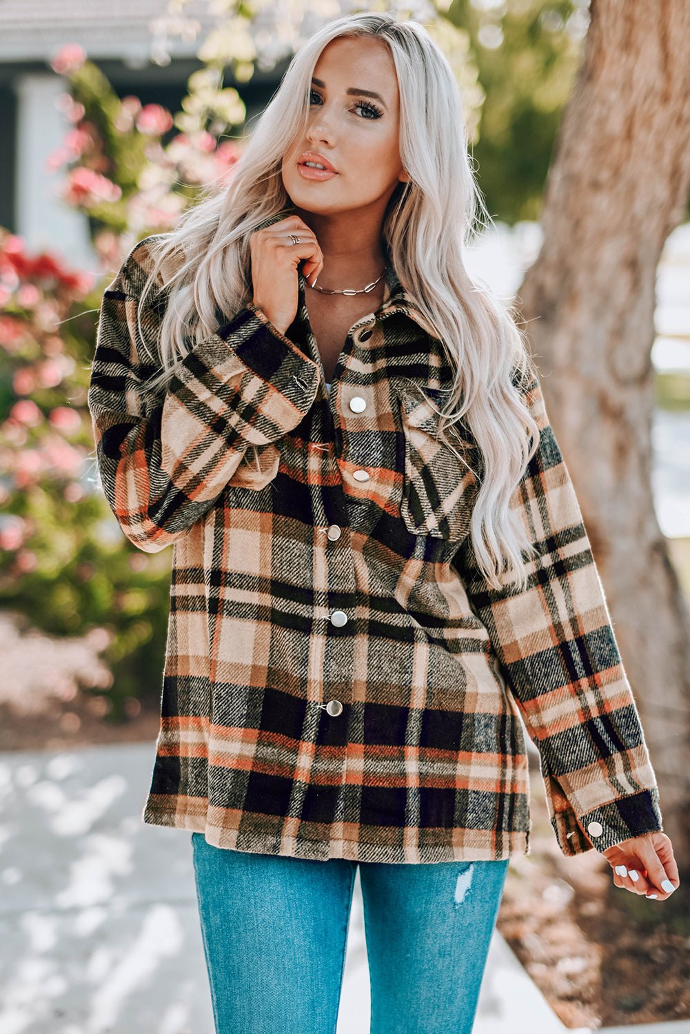 Fable & Fringe Plaid Button Up Overshirt