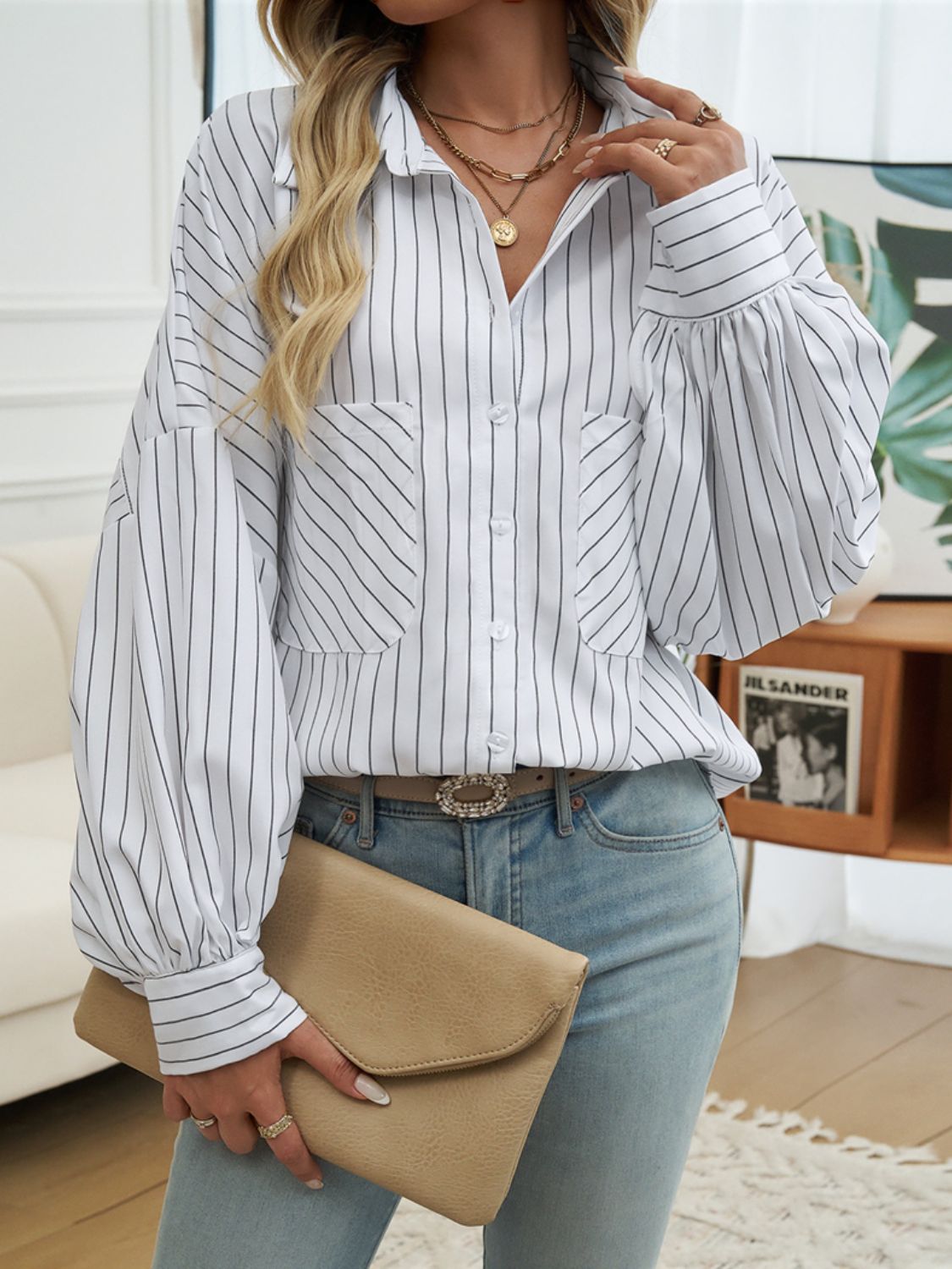 Devin Collard Striped Blouse