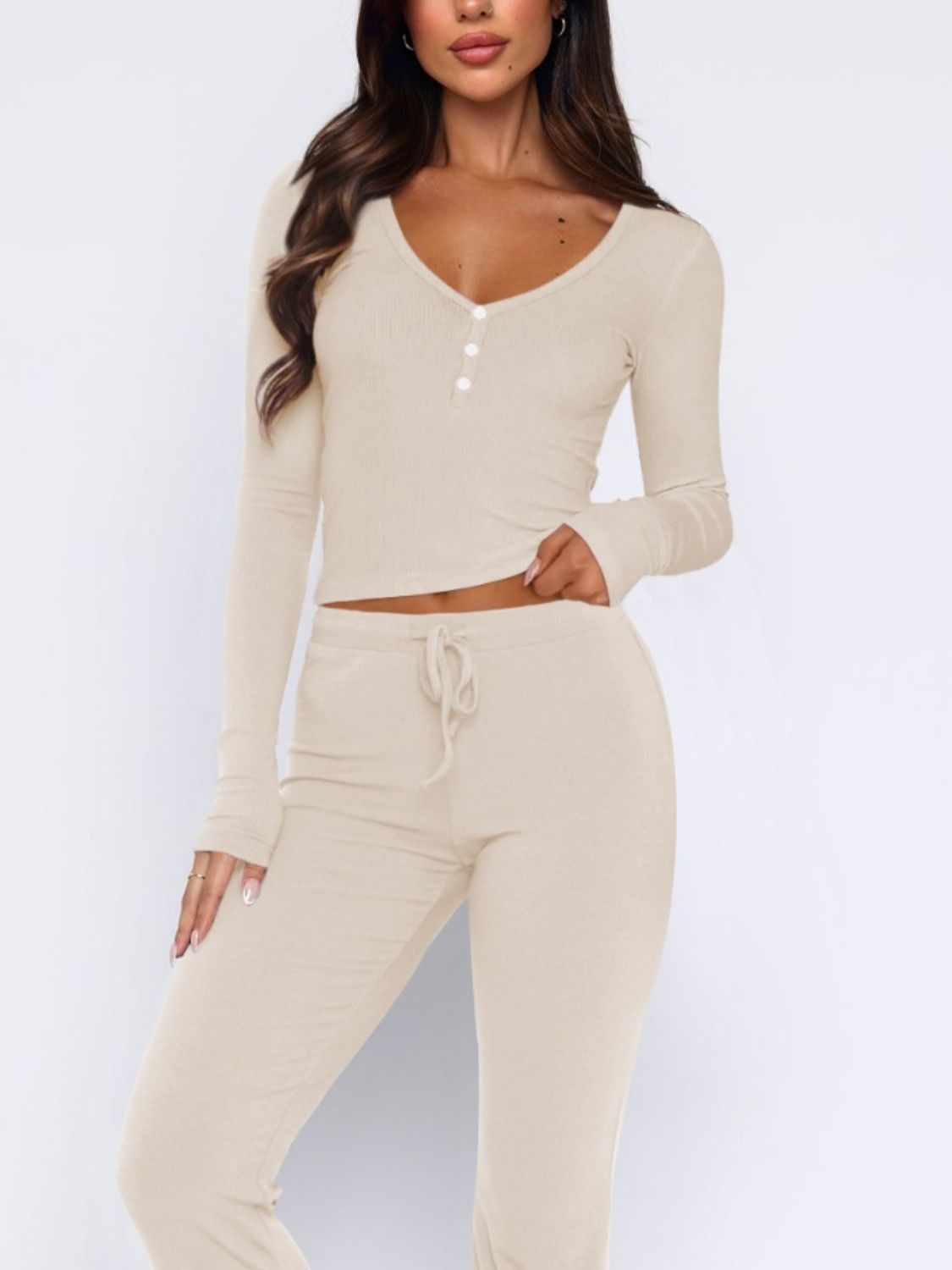 Fable Lounge Extra Cozy V-Neck Long Sleeve Top and Pants Set