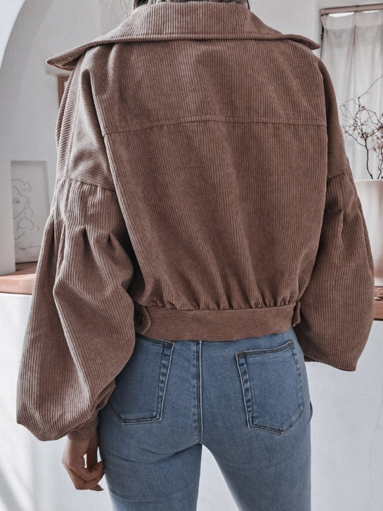 Fable & Fringe Lantern Sleeve Cropped Corduroy Jacket