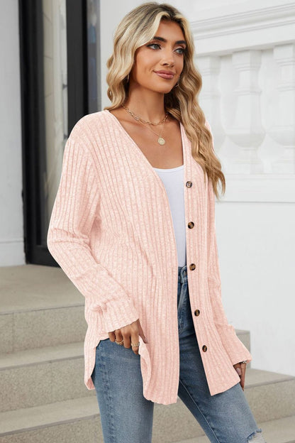 Fable & Fringe Ribbed Button Up Long Sleeve Cardigan