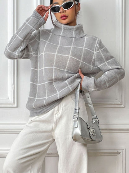 Plaid Perfection Long Sleeve Turtleneck Sweater