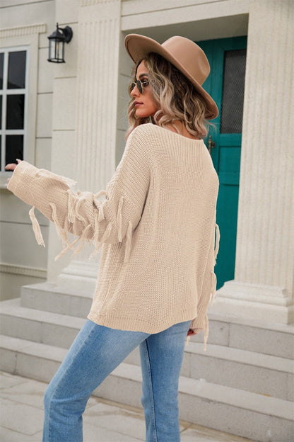 Angel Wings Fringe Dropped Shoulder Sweater