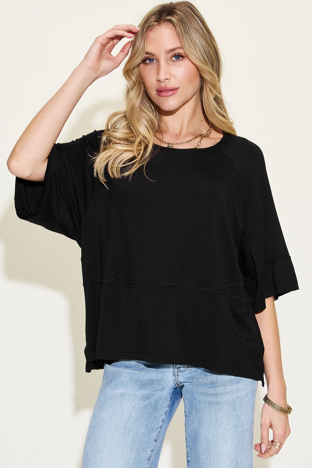 Fable & Fringe Basic Bamboo Round Neck Exposed Seam T-Shirt