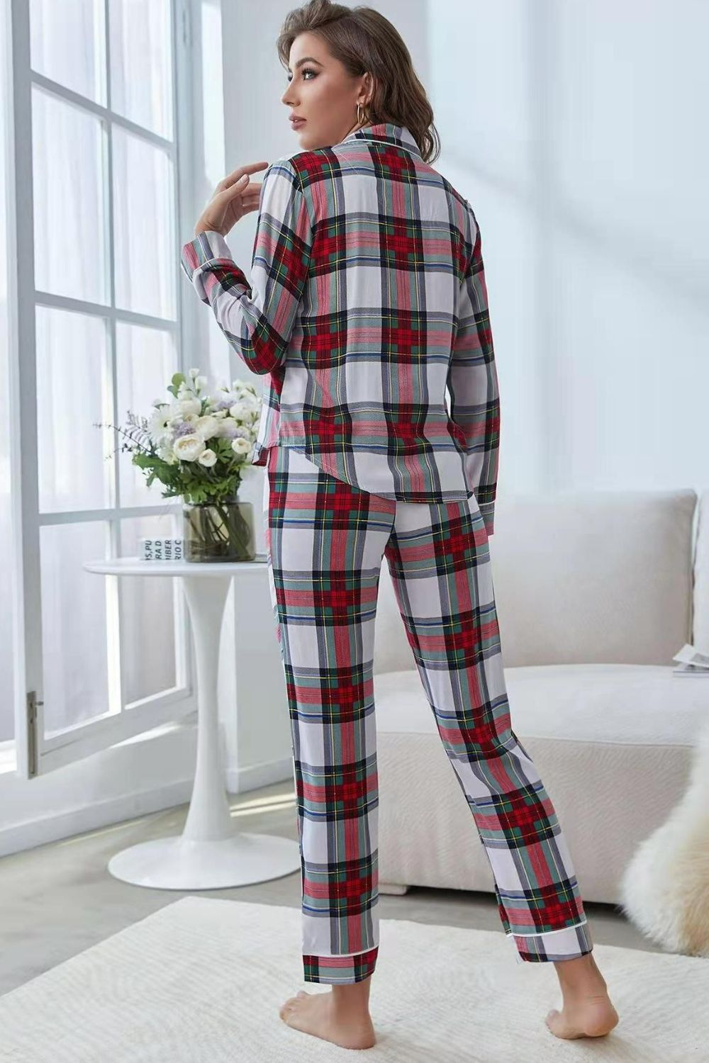 Fable Sleep Bed Time Plaid Top and Pants Lounge Set