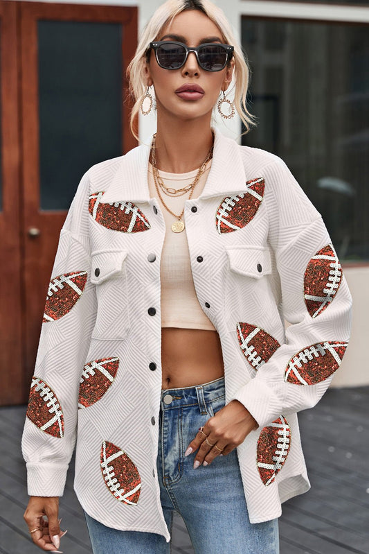 Fable & Fringe Sequin Football Snap Button Jacket