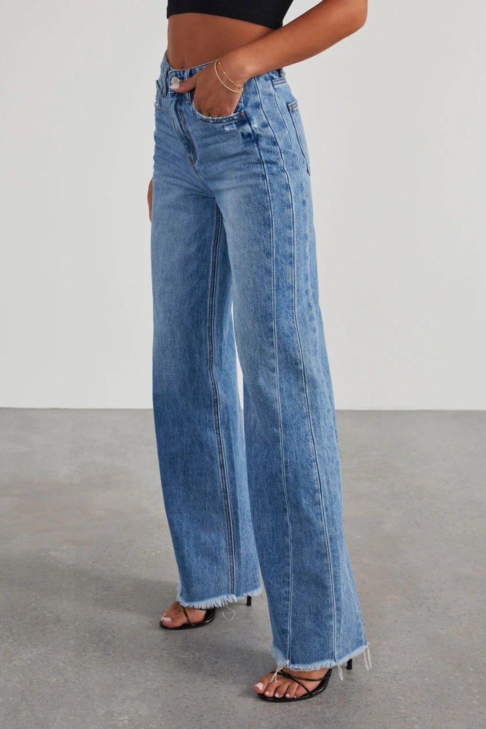 Fable & Fringe Raw Hem Wide Leg Jeans