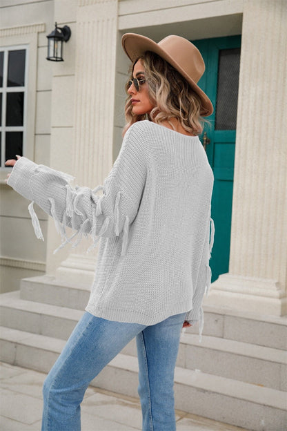 Angel Wings Fringe Dropped Shoulder Sweater