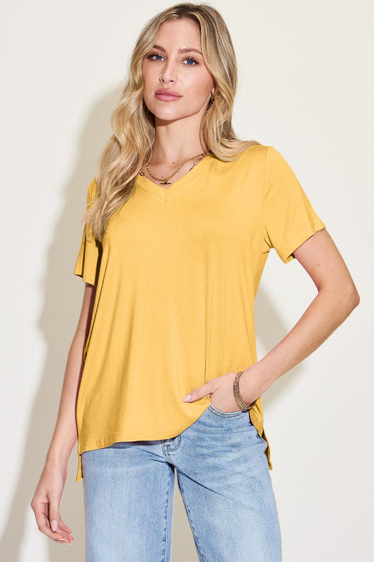 Fable & Fringe Basic Bamboo V-Neck High-Low T-Shirt