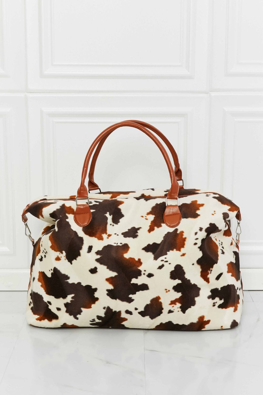 Fable & Fringe Animal Print Plush Weekender Bag