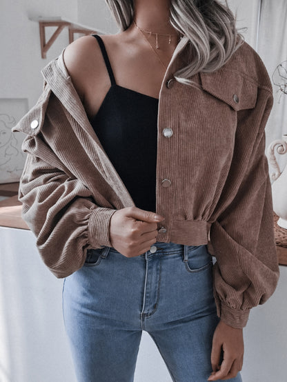 Fable & Fringe Lantern Sleeve Cropped Corduroy Jacket